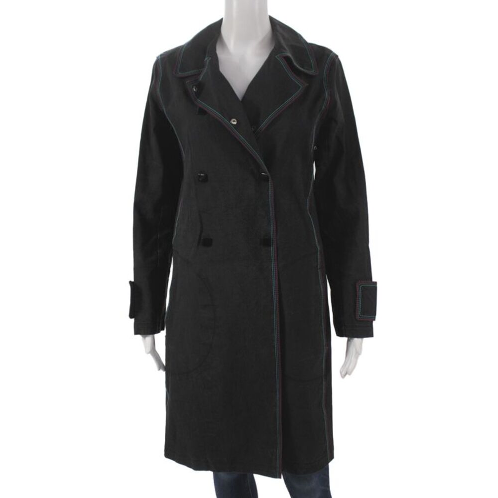 Louis Vuitton Womens Trench Coat Black Snap Cotton Long Sleeve Designer Size 38